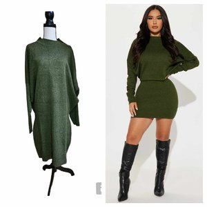 NEW Fashion Nova Abby Sweater Mini Dress Olive Size 2X